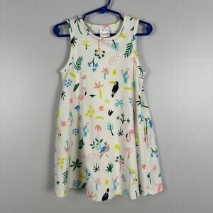 Hanna Andersson Girls Swing Dress Ivory Pockets Tropical Beach Size 100cm / 4